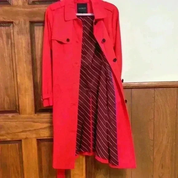 Talbots Red Raincoat/Overcoat/Trench Coat W/Belt 2 Front Pockets Lined Size M - Picture 8 of 11